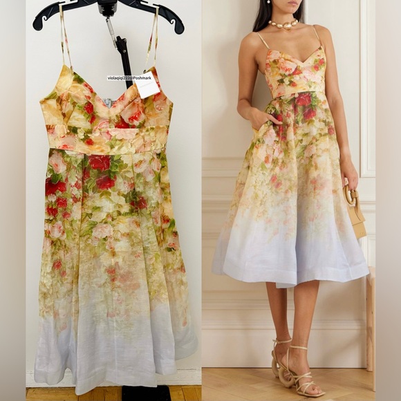 NWT Zimmermann Dress | Zimmermann Luminosity Midi Dress Floral (AU 3/ US 10) - Picture 1 of 16